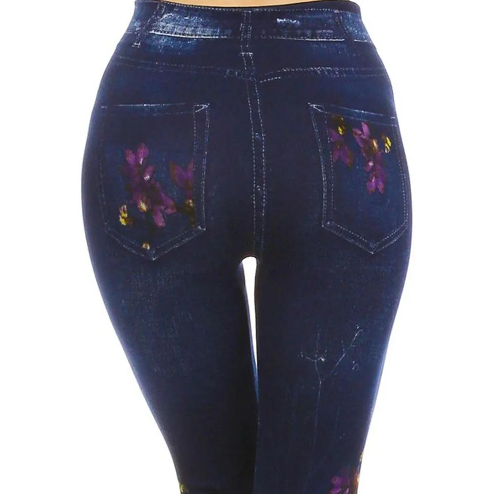 1 Women Casual Skinny Leggings Stretchy Jeans Pants Pencil Jeggings Floral Print