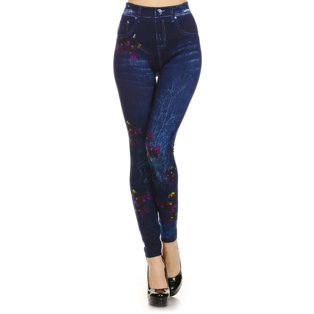 1 Women Casual Skinny Leggings Stretchy Jeans Pants Pencil Jeggings Floral Print