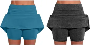 2 Pack Womens Athletic Skirts Basic Running Skorts Lightweight High Waisted Gym Workout Skirt with Built in Shorts