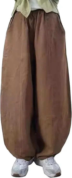 2025 Elastic Waist Bloomers Women's Linen Trousers Pockets Commuter Loose Pants Fashion Slim Casual Pants
