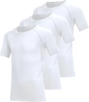3 Pack Boys Compression Shirt Short Sleeve Youth Athletic Undershirt Kids Quick Dry Athletic Base Layer T-Shirt