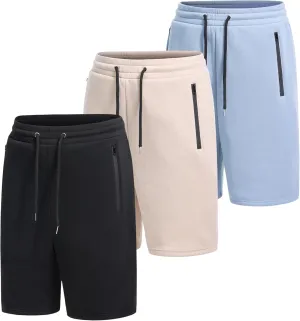 3 Pack Mens Athletic Shorts Casual Quick-Drying Gym Shorts for Mens with Zipper Pockets Drawstring
