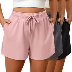3 Pack Plus Size Women's Drawstring Sweat Shorts Athletic Workout Comfy Lounge Shorts with Pockets
