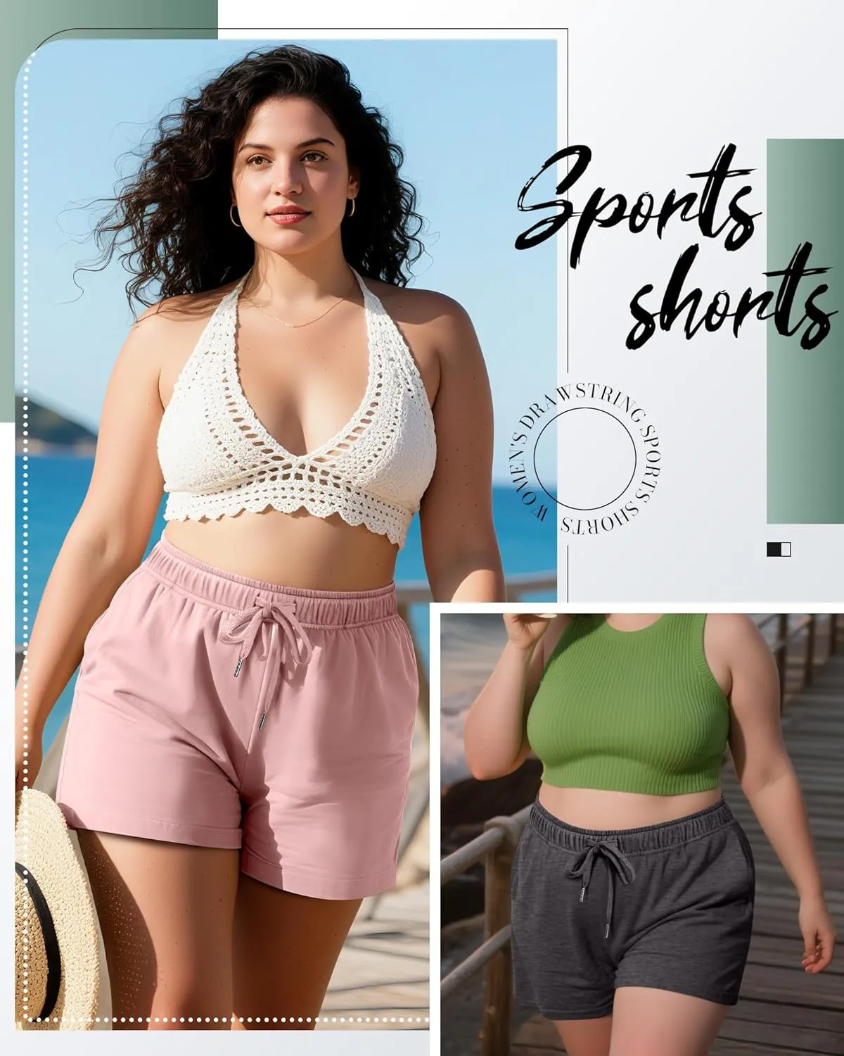 3 Pack Plus Size Women's Drawstring Sweat Shorts Athletic Workout Comfy Lounge Shorts with Pockets