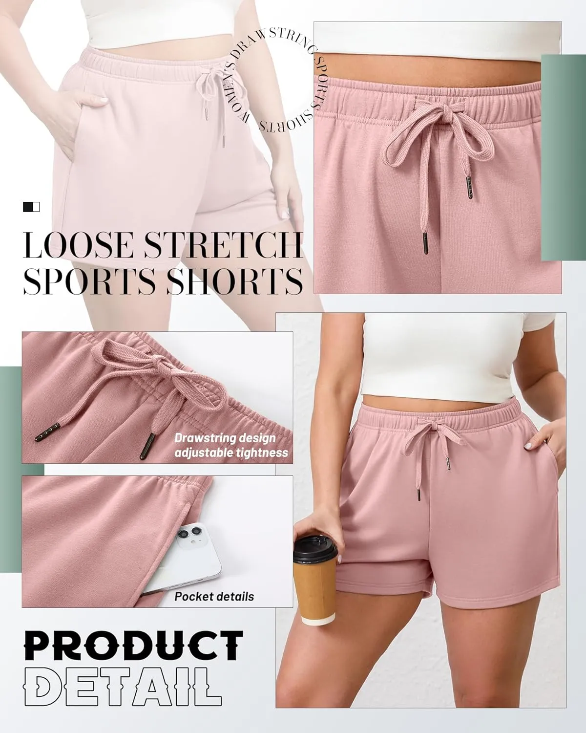 3 Pack Plus Size Women's Drawstring Sweat Shorts Athletic Workout Comfy Lounge Shorts with Pockets