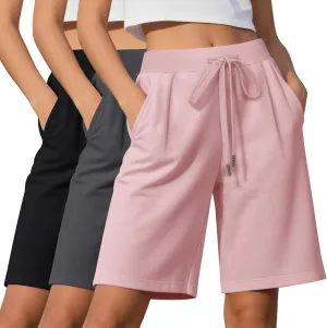 3 Pack Women's Bermuda Shorts Drawstring Casual Lounge Elastic Waist Athletic Yoga Running Shorts with Pockets