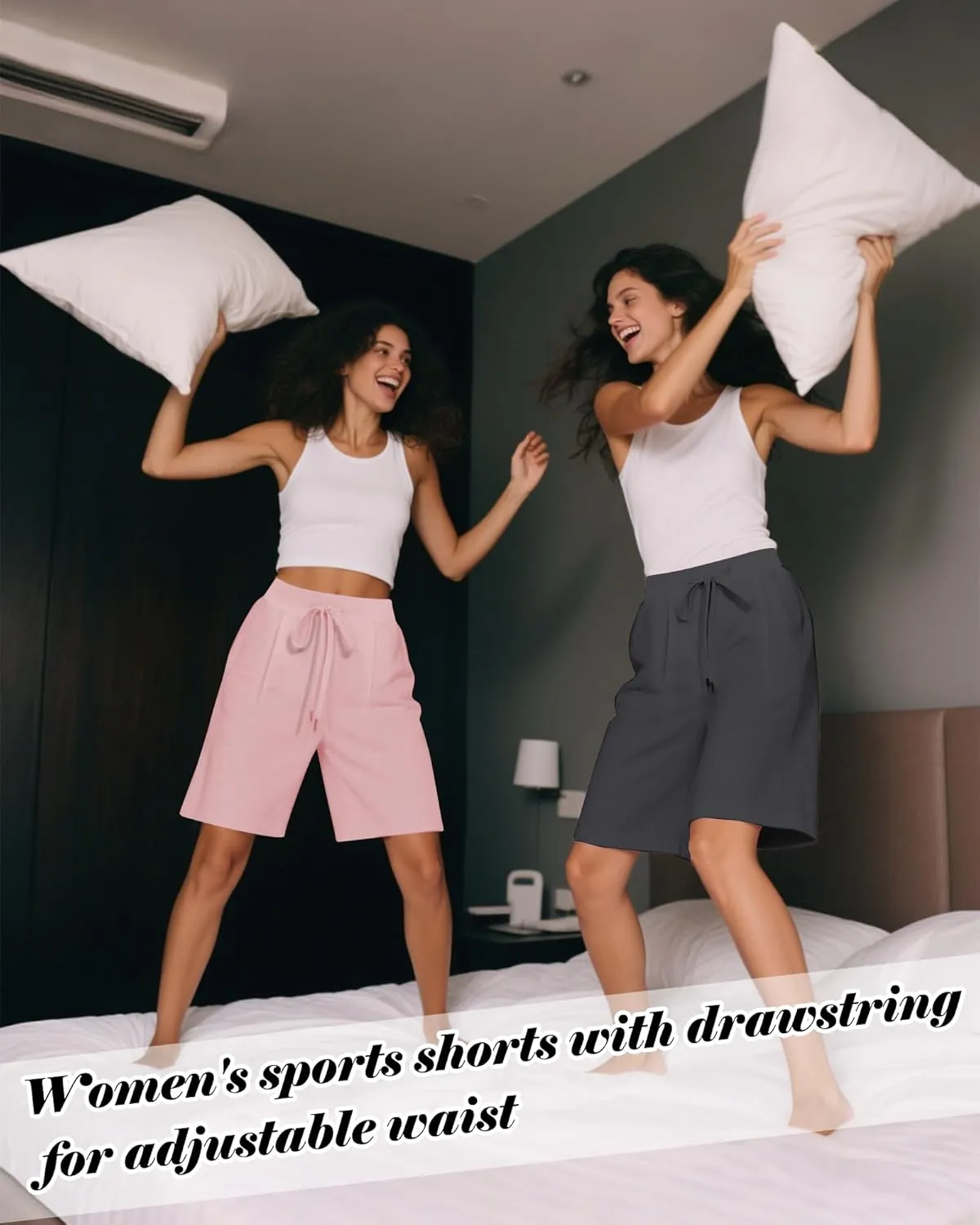 3 Pack Women's Bermuda Shorts Drawstring Casual Lounge Elastic Waist Athletic Yoga Running Shorts with Pockets