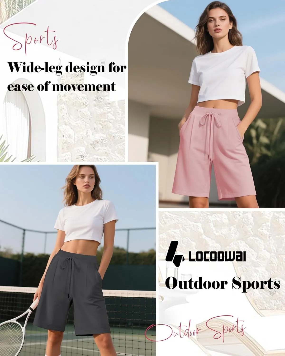 3 Pack Women's Bermuda Shorts Drawstring Casual Lounge Elastic Waist Athletic Yoga Running Shorts with Pockets