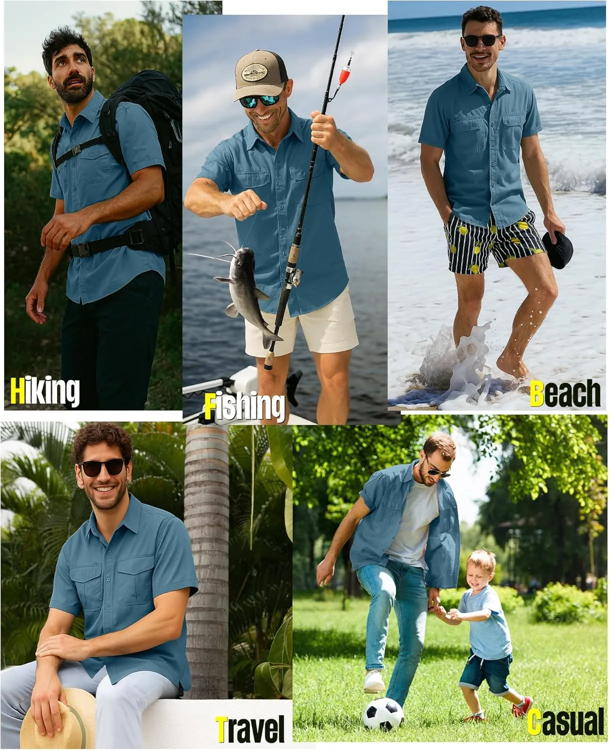 33,000ft Men's Fishing Shirts Lightweight Cool Quick Dry Sun Protection UV Short Sleeve Shirt for Casual Hiking Safari Travel