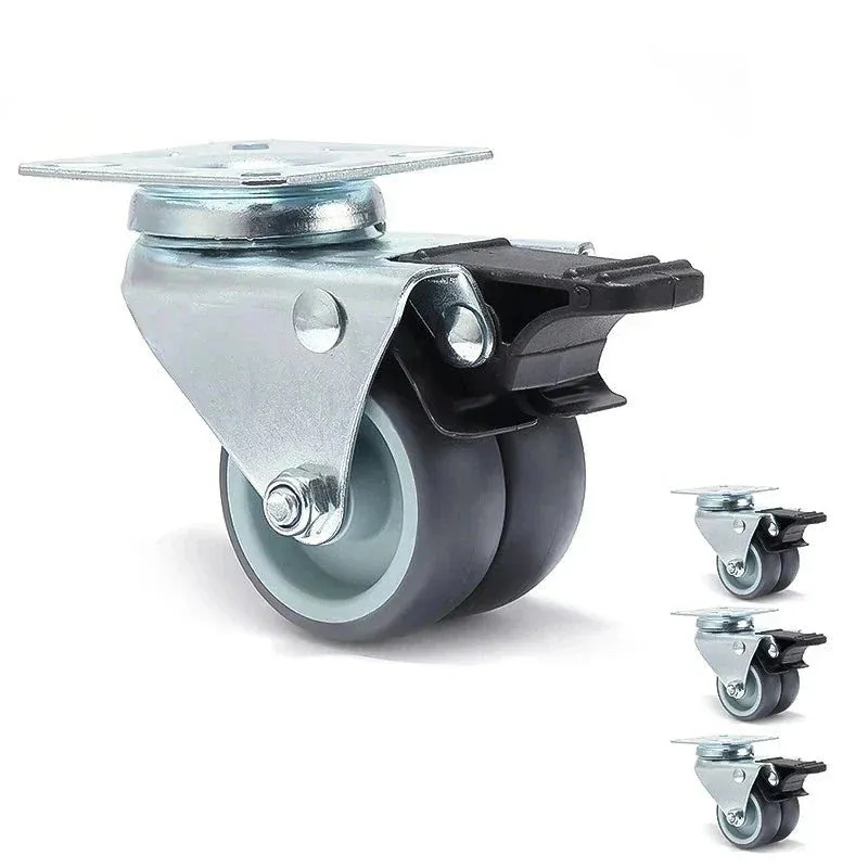4 Piece 2 Heavy Duty Swivel Rubber Caster Set with Brake for Furniture