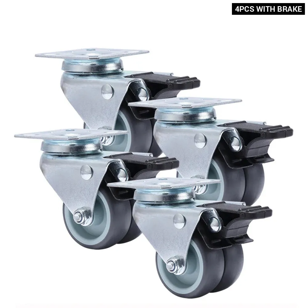 4 Piece 2 Heavy Duty Swivel Rubber Caster Set with Brake for Furniture