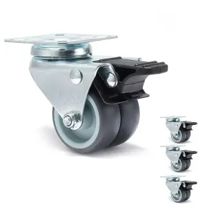 4 Piece 2 Heavy Duty Swivel Rubber Caster Set with Brake for Furniture