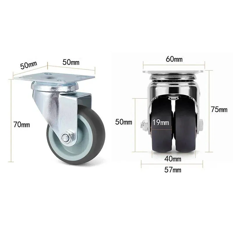 4 Piece 2 Heavy Duty Swivel Rubber Caster Set with Brake for Furniture
