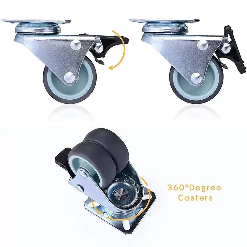 4 Piece 2 Heavy Duty Swivel Rubber Caster Set with Brake for Furniture
