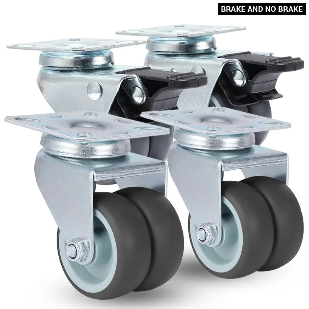 4 Piece 2 Heavy Duty Swivel Rubber Caster Set with Brake for Furniture