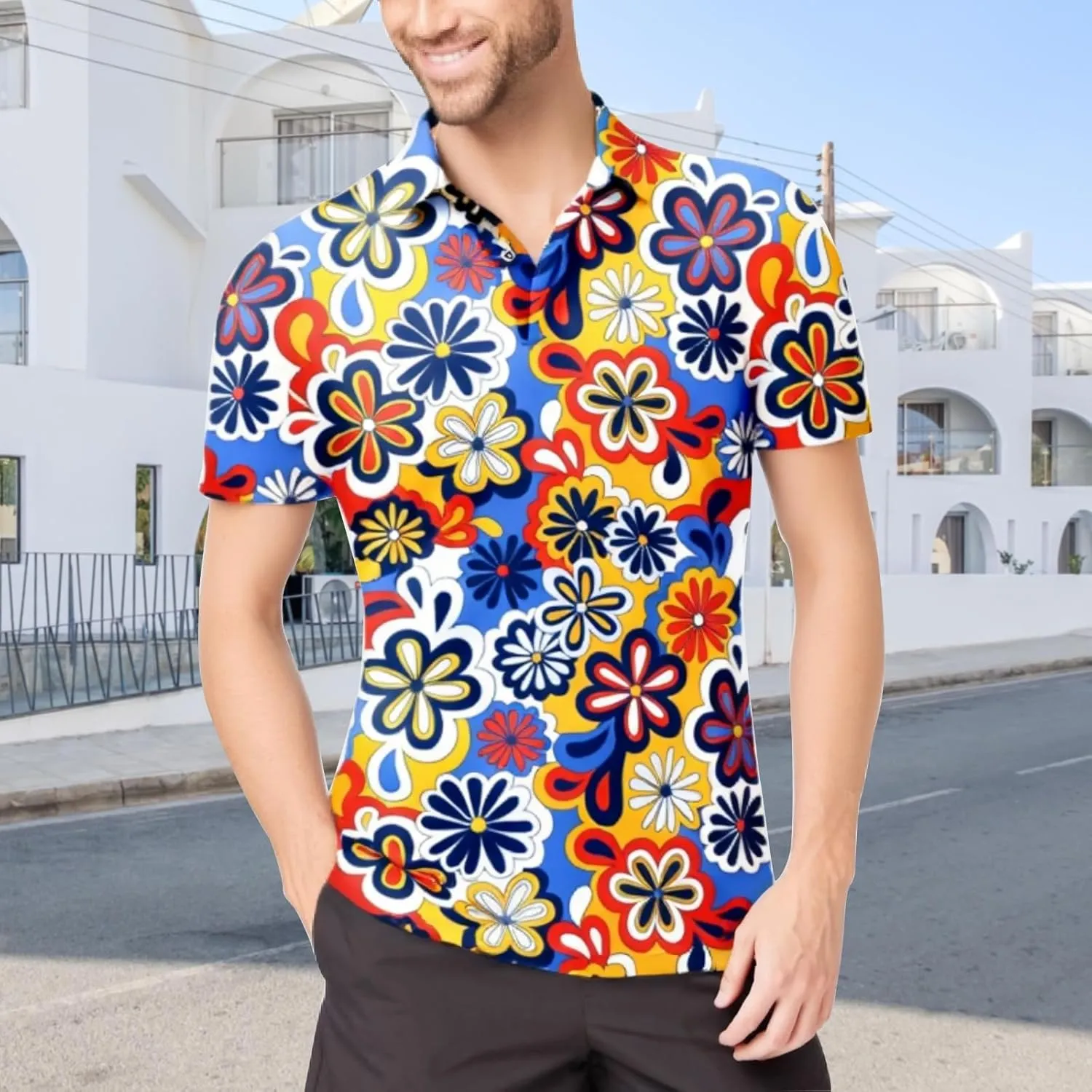 70s Outfits for Men Golf Polo Shirts Short Sleeve Disco Retro Paisley Button Vintage Dry Fit Funny Clothes