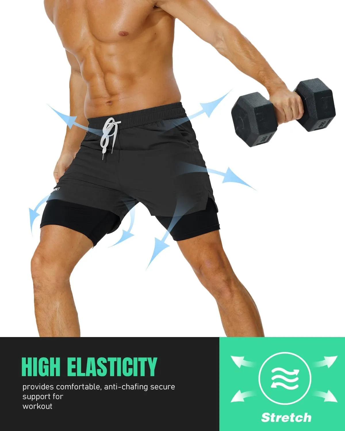 AIMPACT Mens 2 in 1 Shorts 7" Compression Gym Athletic Workout Shorts for with Phone Pockets