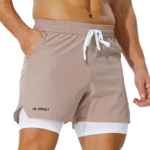AIMPACT Mens 2 in 1 Shorts 7" Compression Gym Athletic Workout Shorts for with Phone Pockets