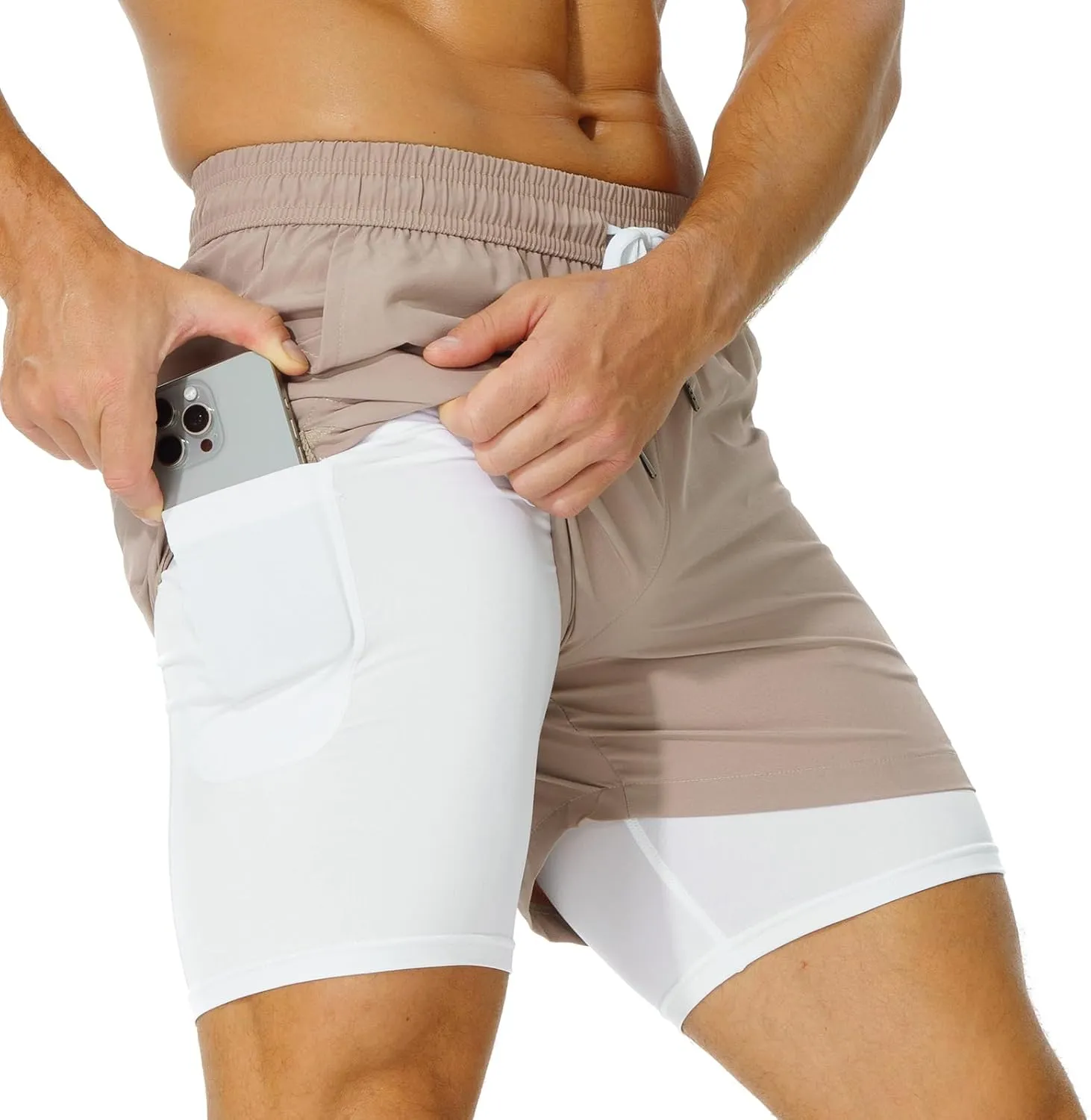 AIMPACT Mens 2 in 1 Shorts 7" Compression Gym Athletic Workout Shorts for with Phone Pockets