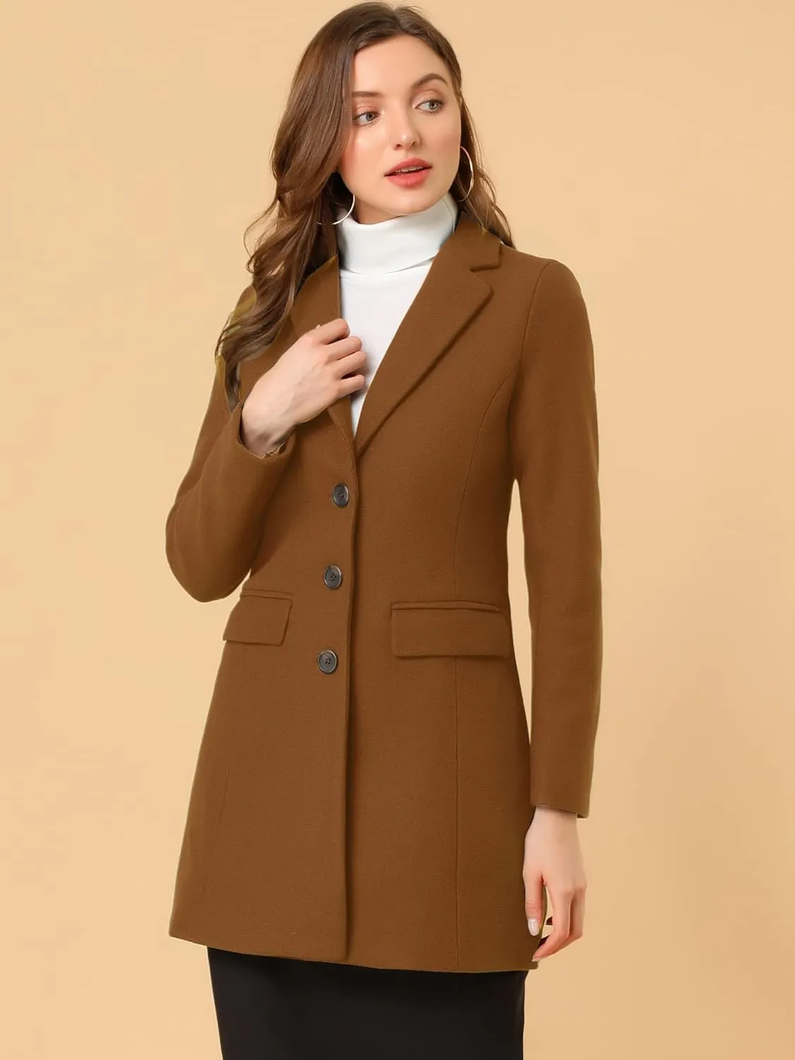 Allegra K Women's 2024 Pea Coat Single Breasted Long Winter Coats for Women