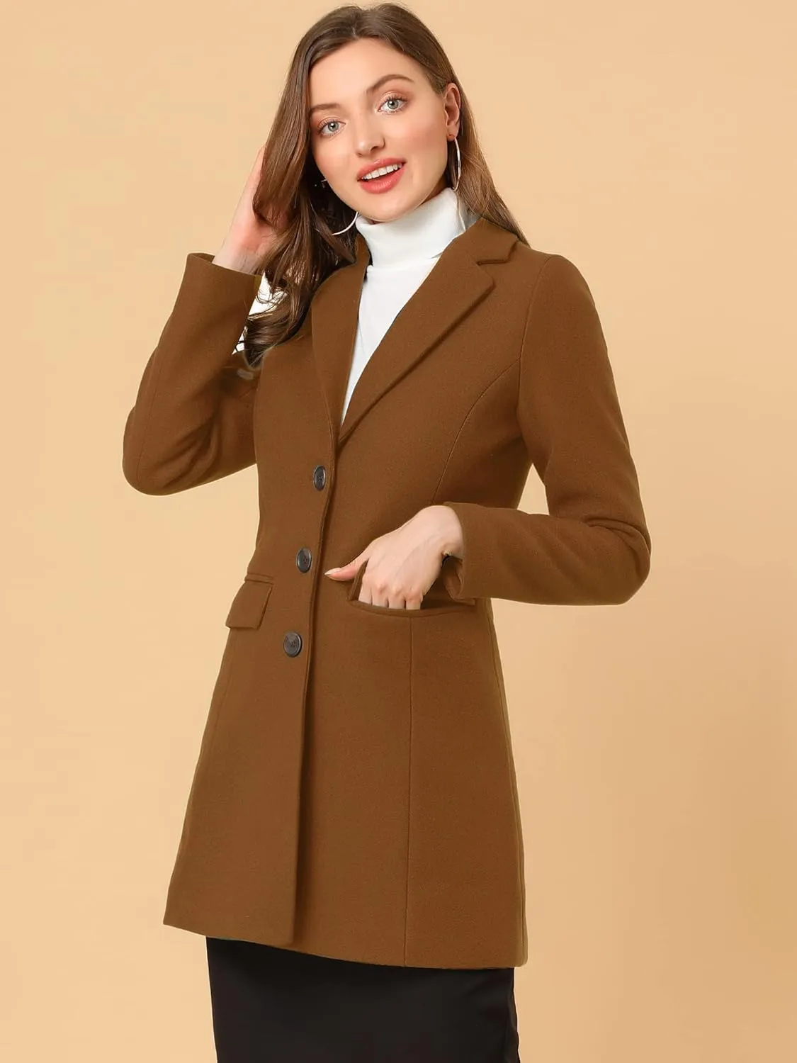 Allegra K Women's 2024 Pea Coat Single Breasted Long Winter Coats for Women