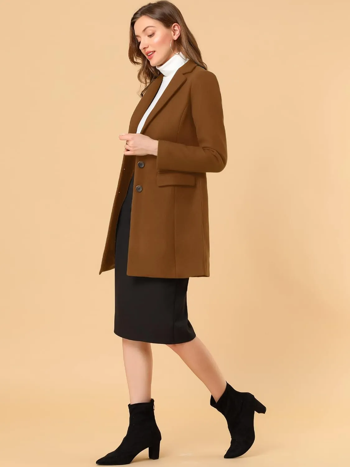 Allegra K Women's 2024 Pea Coat Single Breasted Long Winter Coats for Women