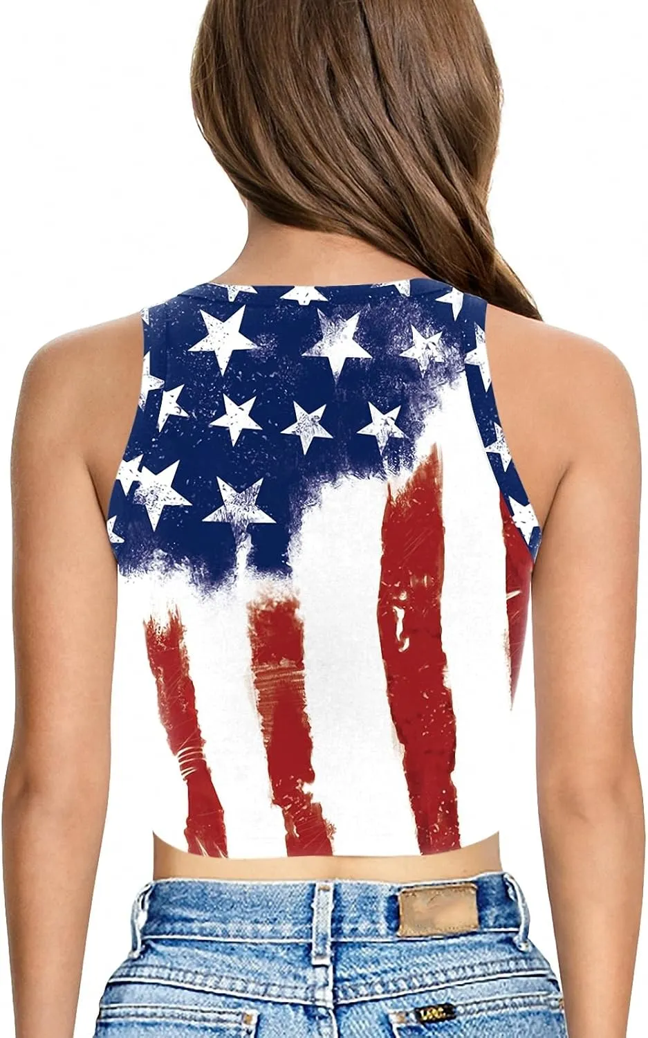 American Flag Crop Tank Tops for Women Patriotic T Shirt USA Shirt Stars Stripes 4th of July Vest Tops