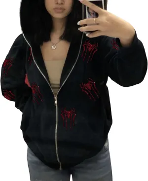 Aopwsrlyi Women's Zip Up Hoodie Y2k Vintage Graphic Oversized Hooded Sweatshirt Punk Jackets Goth Harajuku Streetwear