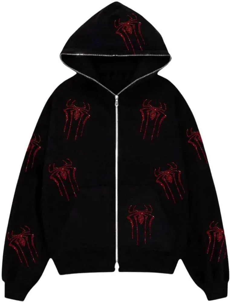 Aopwsrlyi Women's Zip Up Hoodie Y2k Vintage Graphic Oversized Hooded Sweatshirt Punk Jackets Goth Harajuku Streetwear