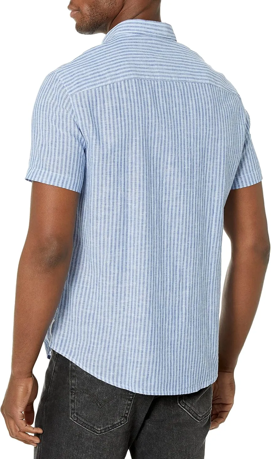 Armani Exchange Men's Short Sleeve Striped Linen Button Up Shirt