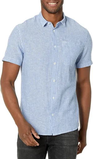 Armani Exchange Men's Short Sleeve Striped Linen Button Up Shirt