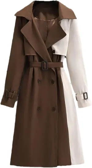 Autumn Mid-Length Trench Coat For Women Contrast Color Patchwork Spring Windbreaker Coat Female Windproof Jacket