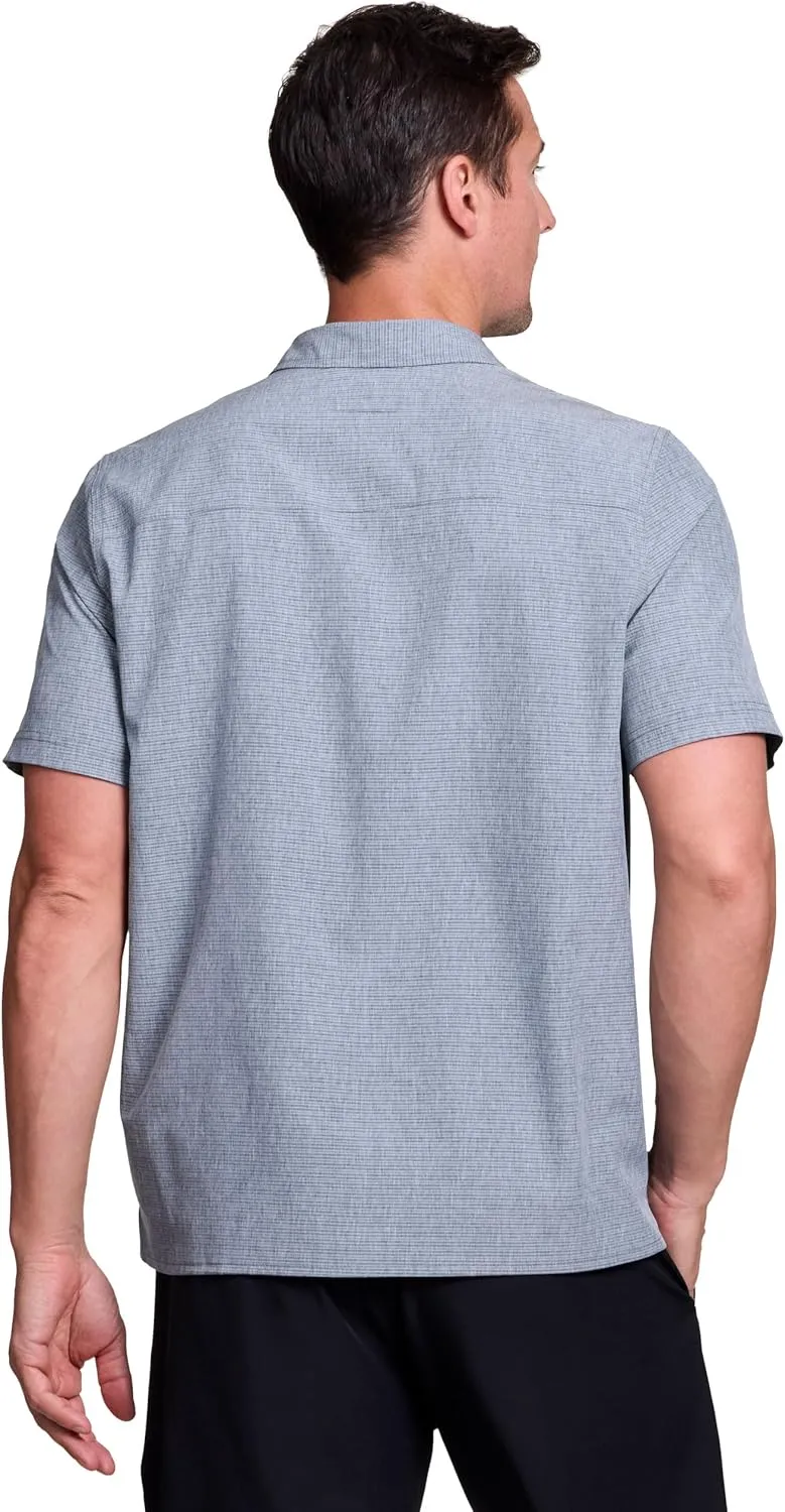 Avalanche Hiking Shirt for Men, Short Sleeve Heathered Stripe Quick Drying Woven Collared Button-Up Shirt, Zipper Pocket