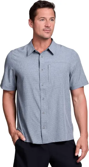 Avalanche Hiking Shirt for Men, Short Sleeve Heathered Stripe Quick Drying Woven Collared Button-Up Shirt, Zipper Pocket