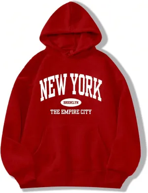 Avanova Women New York Graphic Hoodie Oversized Drawstring Long Sleeve Sweatshirt with Kangaroo Pocket