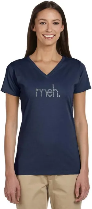 Awesome Graphics Meh Studded Organic Woman's V-Neck T-Shirt (Large,Iris)