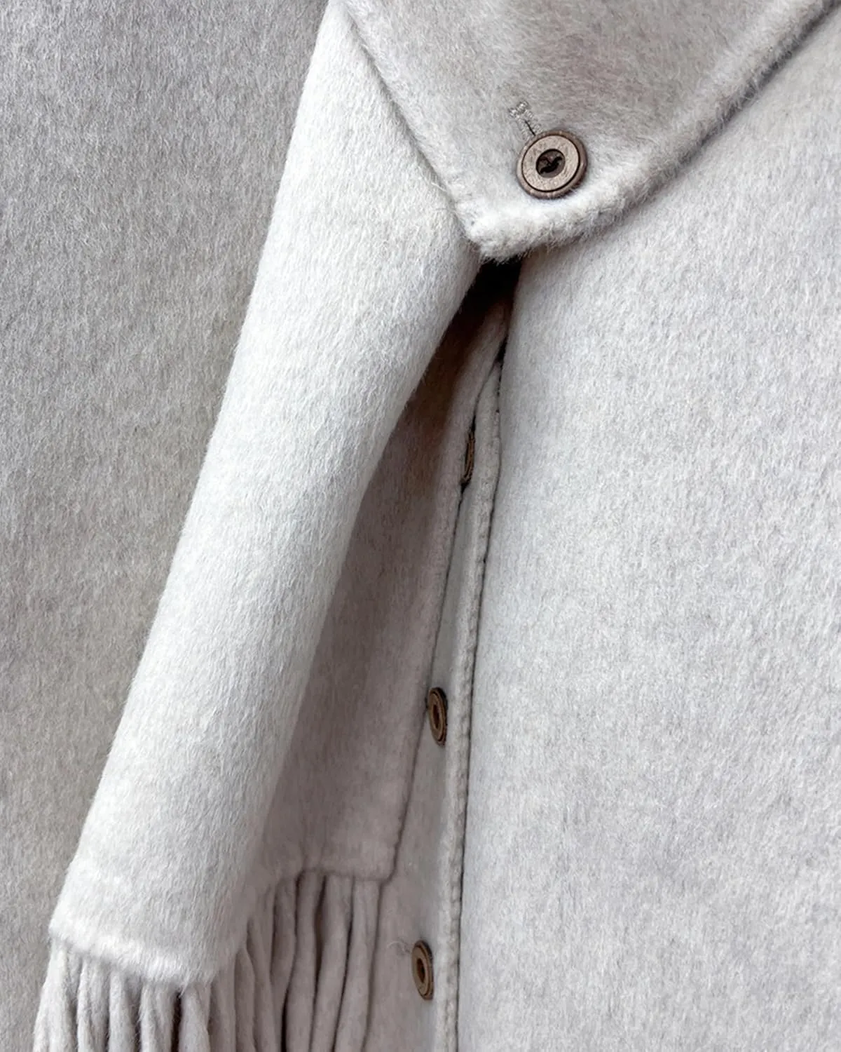 Babalet Wool Blend Double-faced Women Wool Pea Coat Button Scarf Casual Coat Trench Coat Handmade Winter Pockets Jacket