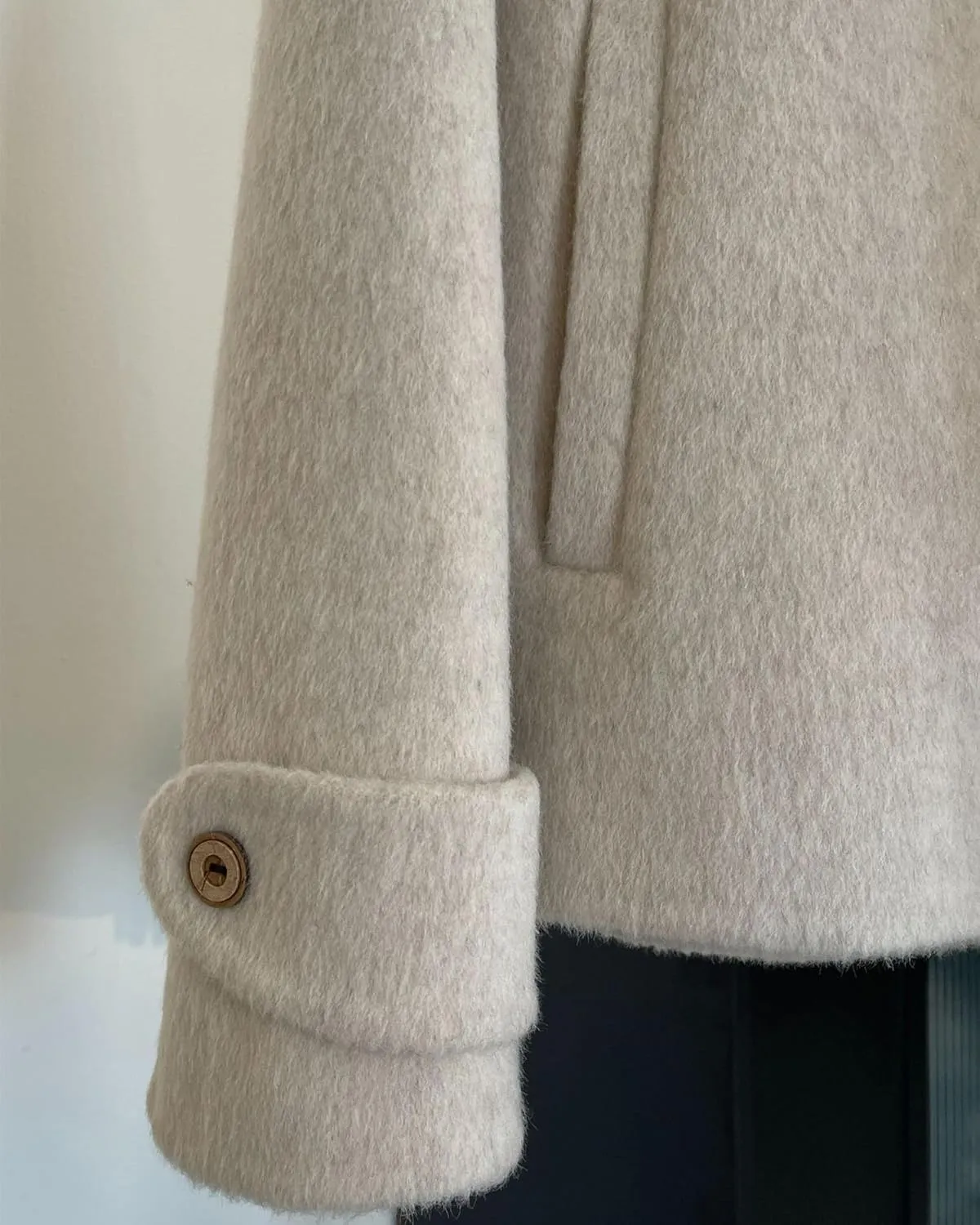 Babalet Wool Blend Double-faced Women Wool Pea Coat Button Scarf Casual Coat Trench Coat Handmade Winter Pockets Jacket