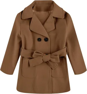 Baby Kids Boys Girls Classic Wool Blend Coat Winter Double Breasted Trench Coat Outwear Pea Coat Jacket with Belt