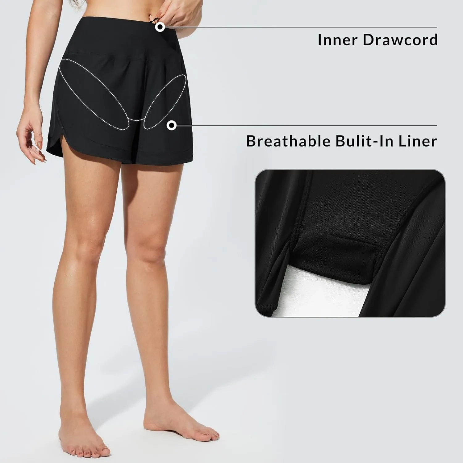 baleaf Women's 4" High Waisted Swim Shorts Quick Dry Board Shorts UPF50  Swimsuit with Liner and Pockets
