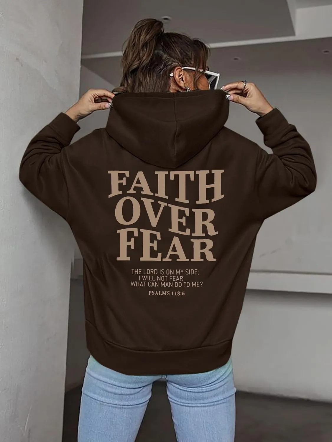 BANGELY Faith Over Fear Hoodie Women Christian Sweatshirt Graphic Christian Religious Sayings Sweater Bible Pullover Tops