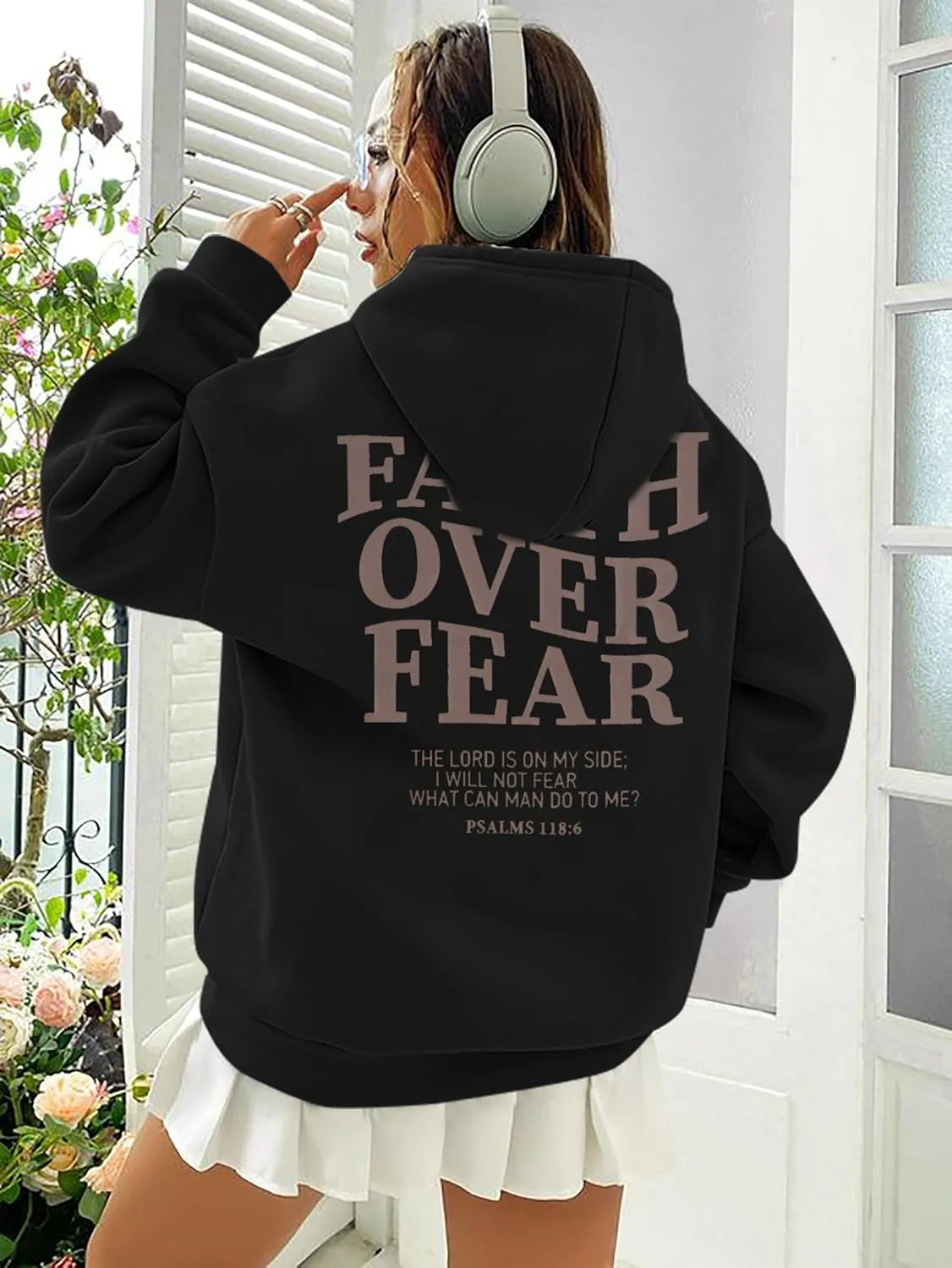 BANGELY Faith Over Fear Hoodie Women Christian Sweatshirt Graphic Christian Religious Sayings Sweater Bible Pullover Tops