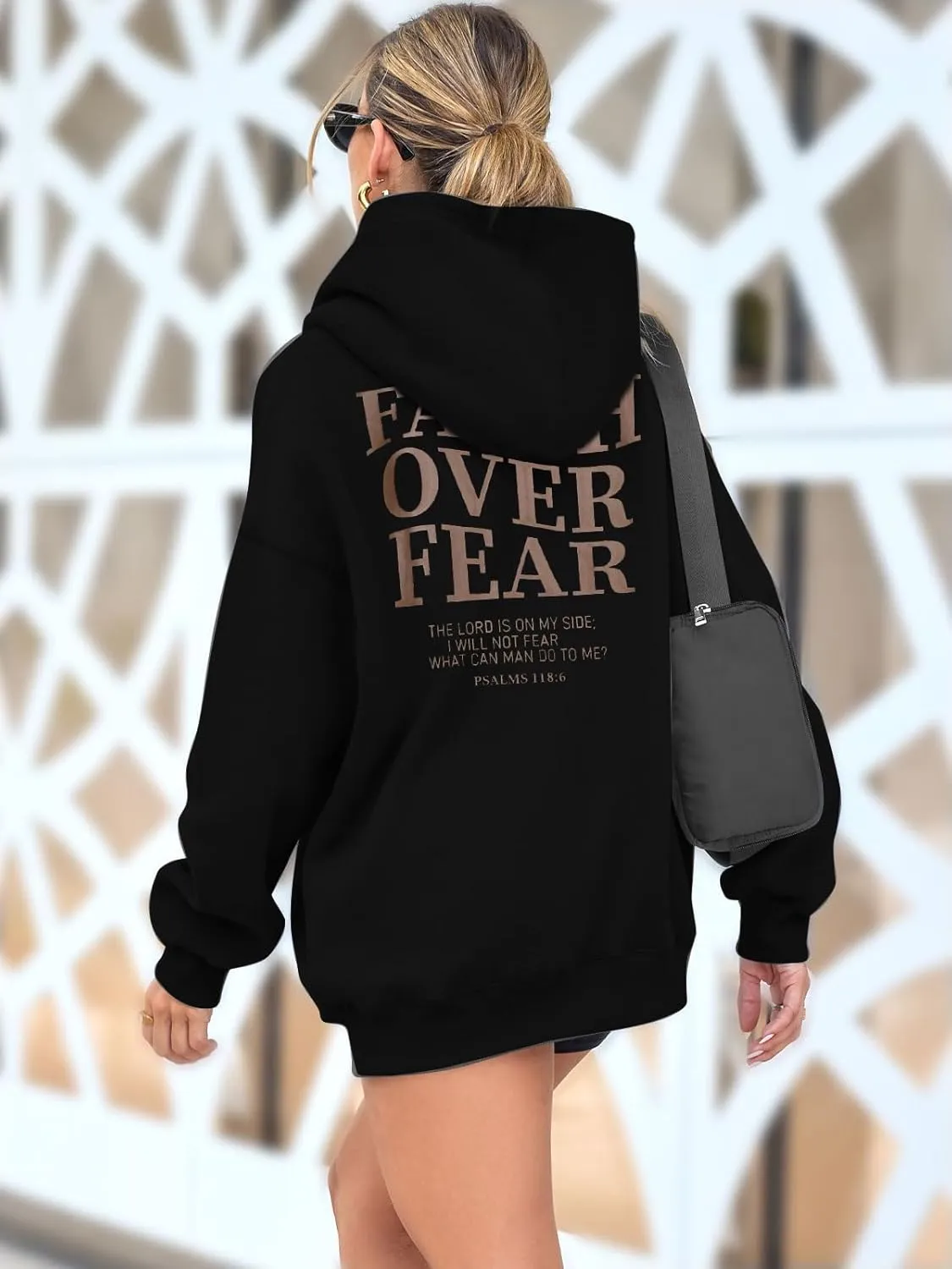 BANGELY Faith Over Fear Hoodie Women Christian Sweatshirt Graphic Christian Religious Sayings Sweater Bible Pullover Tops