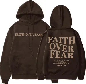BANGELY Faith Over Fear Hoodie Women Christian Sweatshirt Graphic Christian Religious Sayings Sweater Bible Pullover Tops
