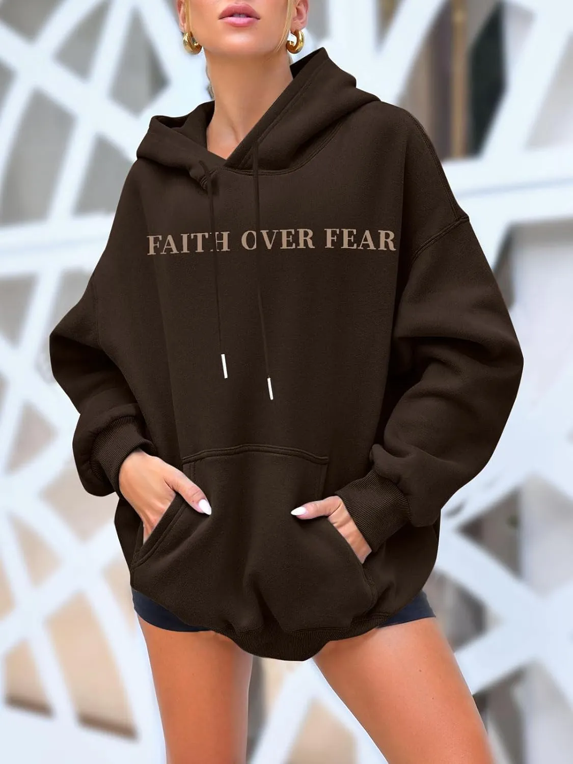 BANGELY Faith Over Fear Hoodie Women Christian Sweatshirt Graphic Christian Religious Sayings Sweater Bible Pullover Tops
