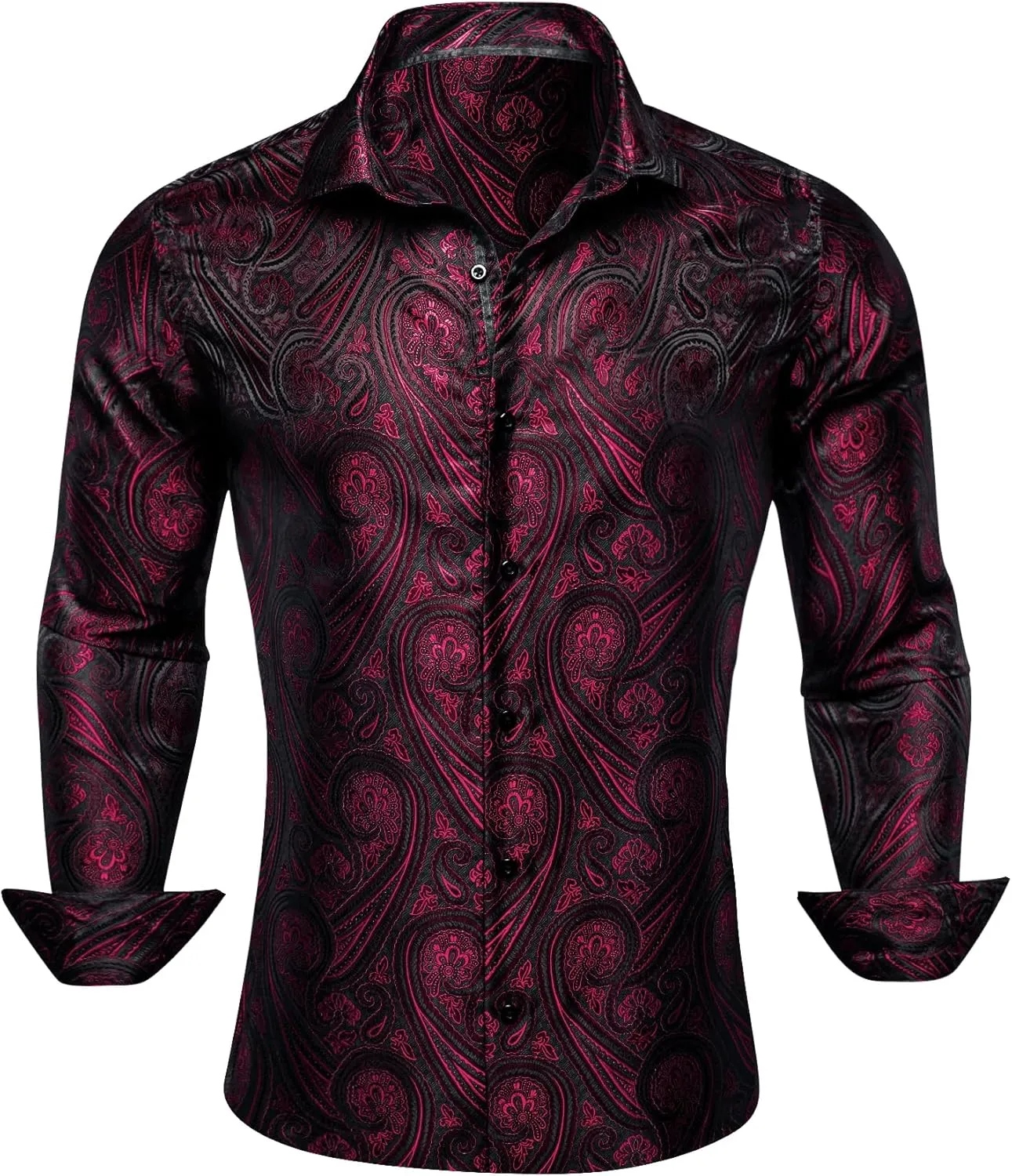 Barry.Wang Mens Western Shirts Silk Paisley Long Sleeve Button Down Dress Shirt Designer Mexico Cowboy Shirt Party Casual