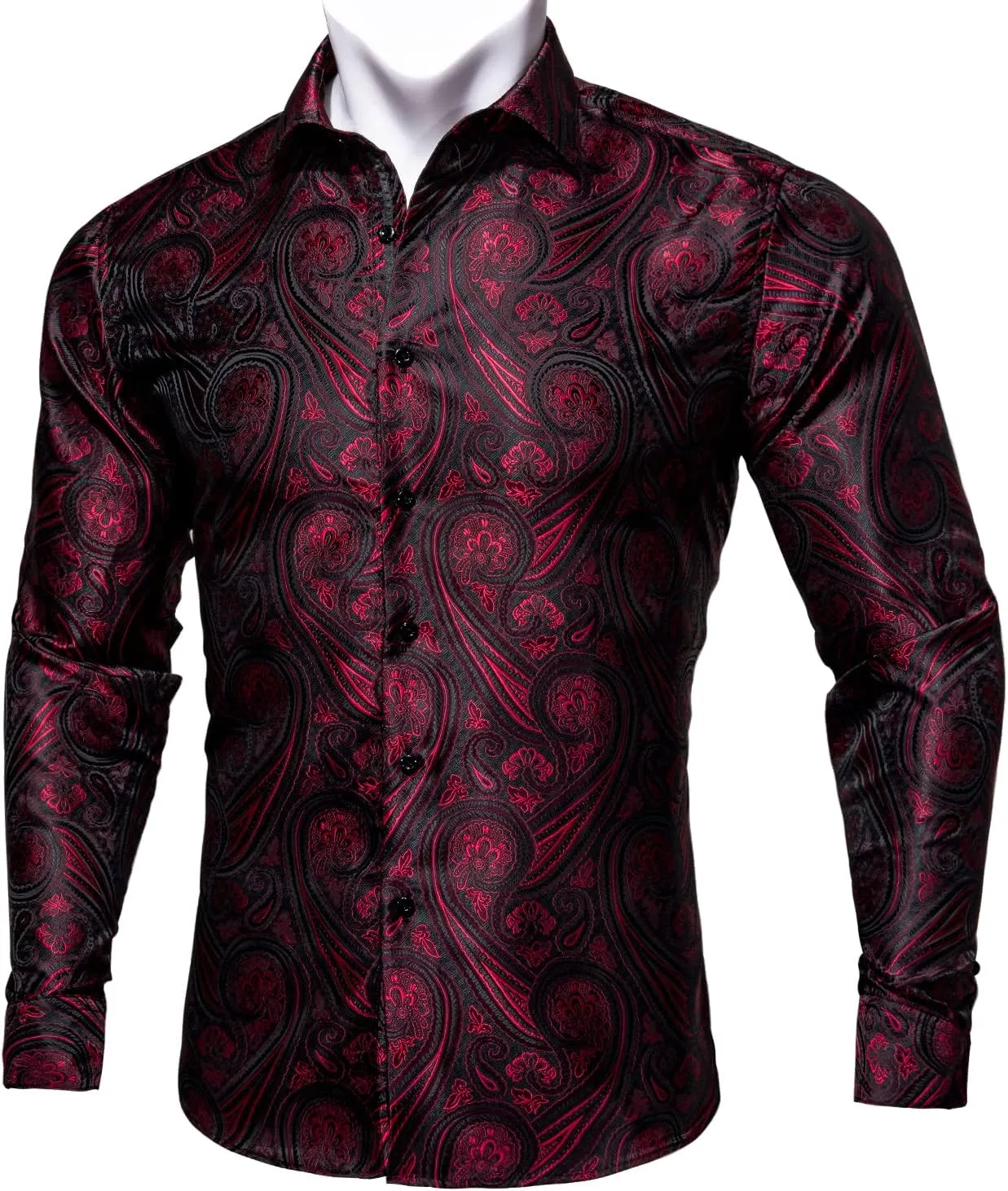 Barry.Wang Mens Western Shirts Silk Paisley Long Sleeve Button Down Dress Shirt Designer Mexico Cowboy Shirt Party Casual