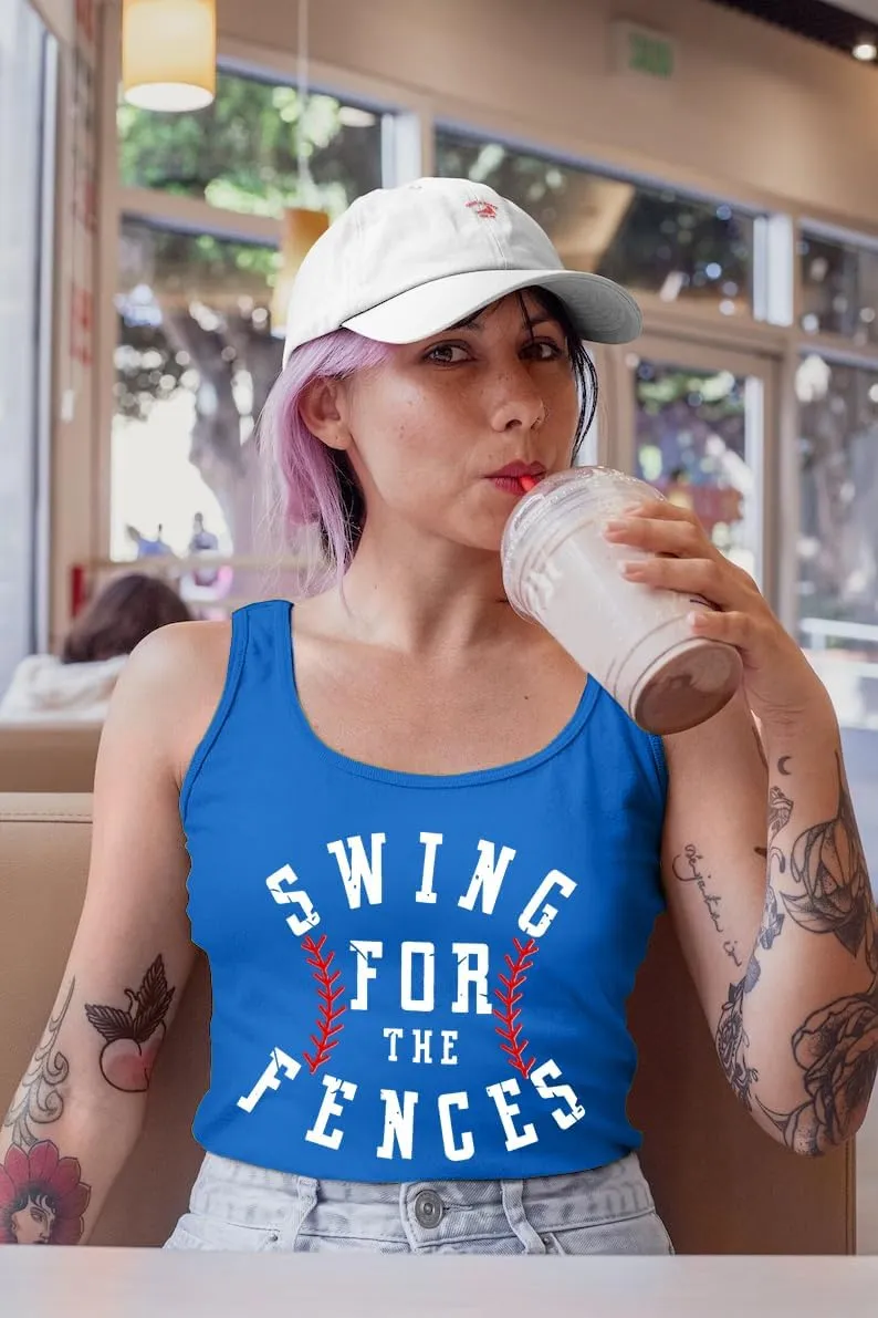 Baseball Shirt Women Swing for The Fences Racerback Tank Top Baseball Mom Summer Vest Sleeveless Casual T Shirt