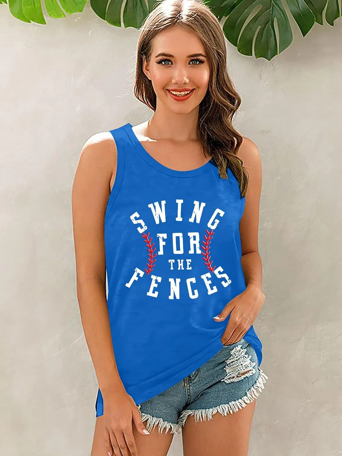 Baseball Shirt Women Swing for The Fences Racerback Tank Top Baseball Mom Summer Vest Sleeveless Casual T Shirt