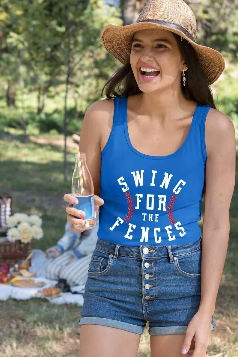 Baseball Shirt Women Swing for The Fences Racerback Tank Top Baseball Mom Summer Vest Sleeveless Casual T Shirt